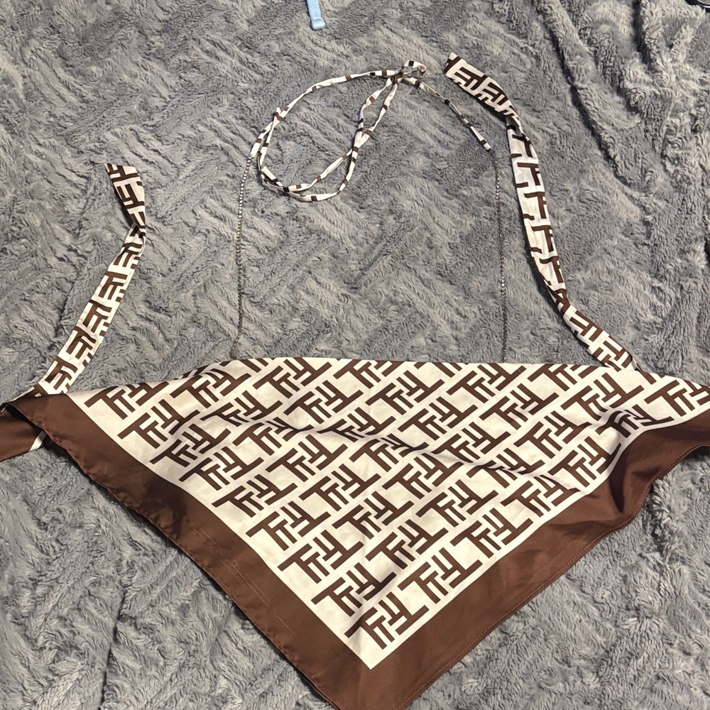Brown and Cream Geometric crop Top